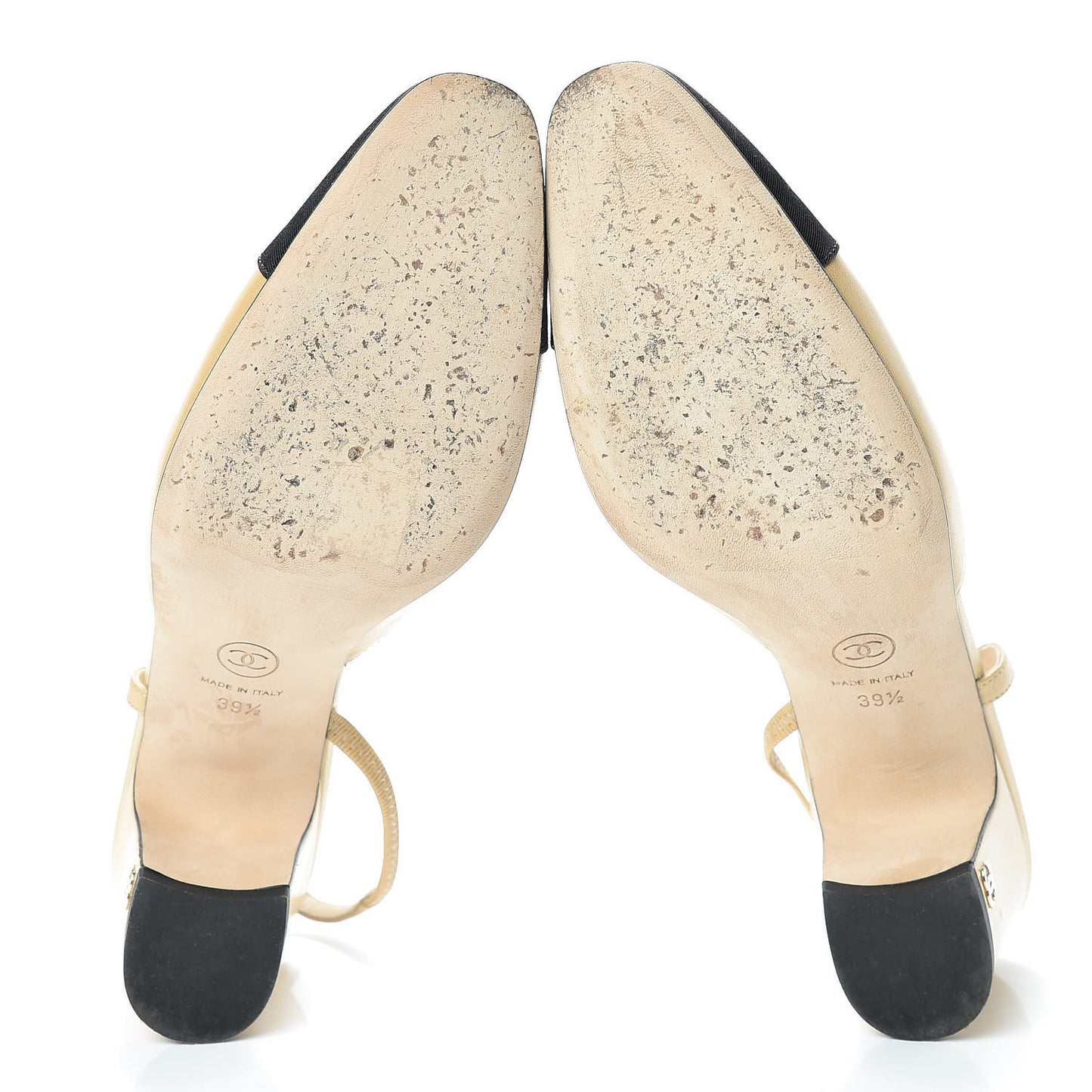 Goatskin Grosgrain Cap Toe CC Slingback Pumps 39.5 Beige Black