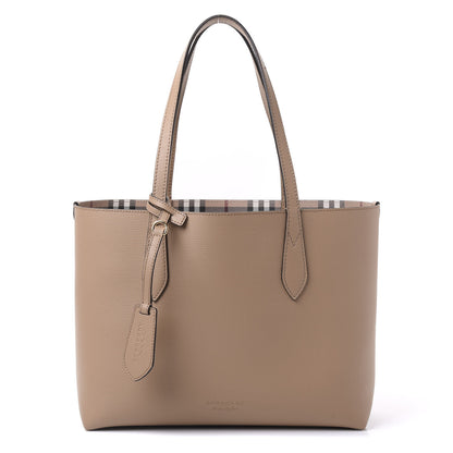 Burberry Grainy Calfskin Haymarket Check Small Reversible Tote Mid Camel 1 of 14