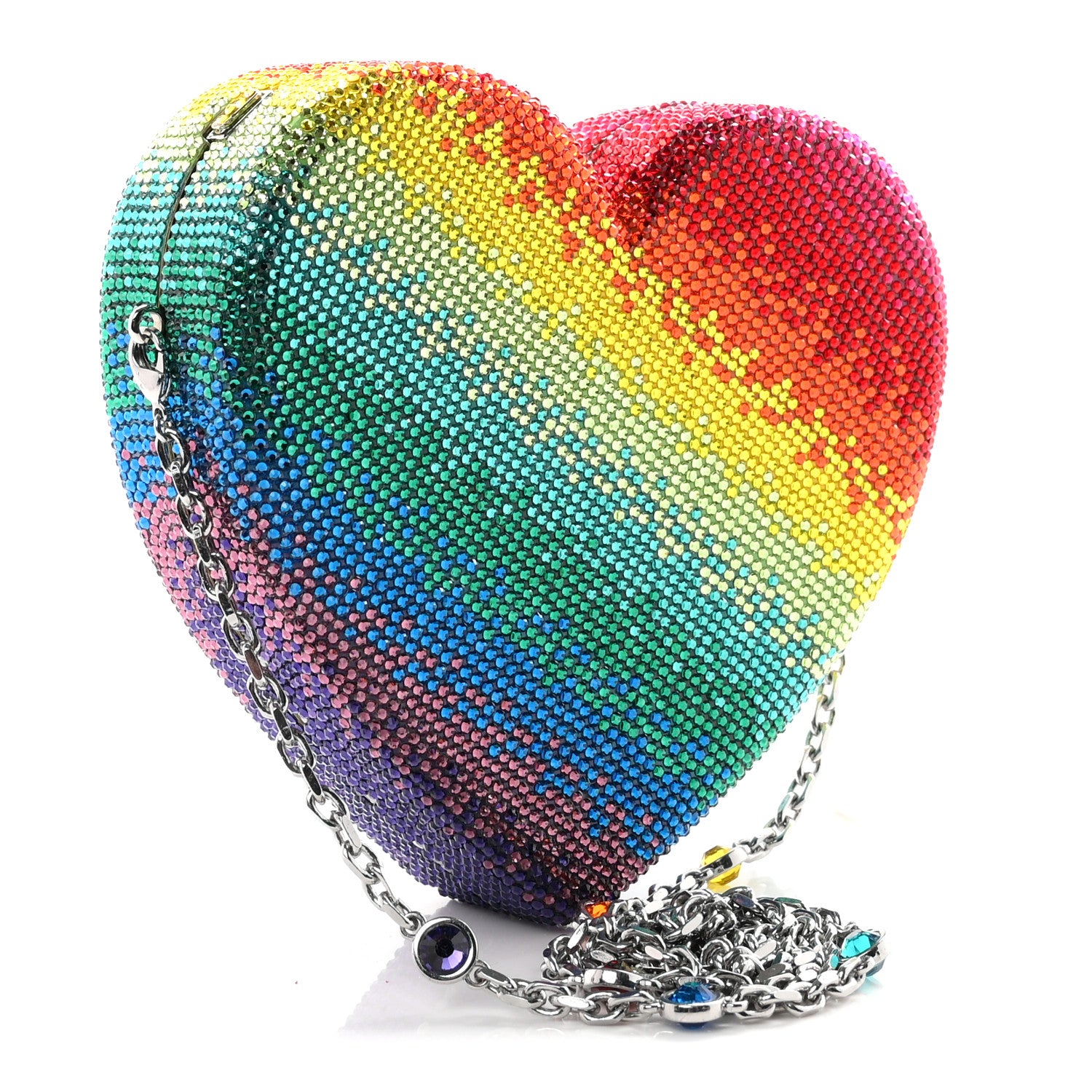 Judith Leiber Crystal Rainbow Heart Minaudiere Clutch Silver Multicolor 3 of 10