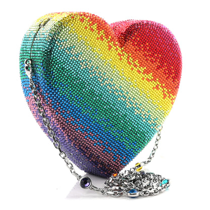 Judith Leiber Crystal Rainbow Heart Minaudiere Clutch Silver Multicolor 3 of 10