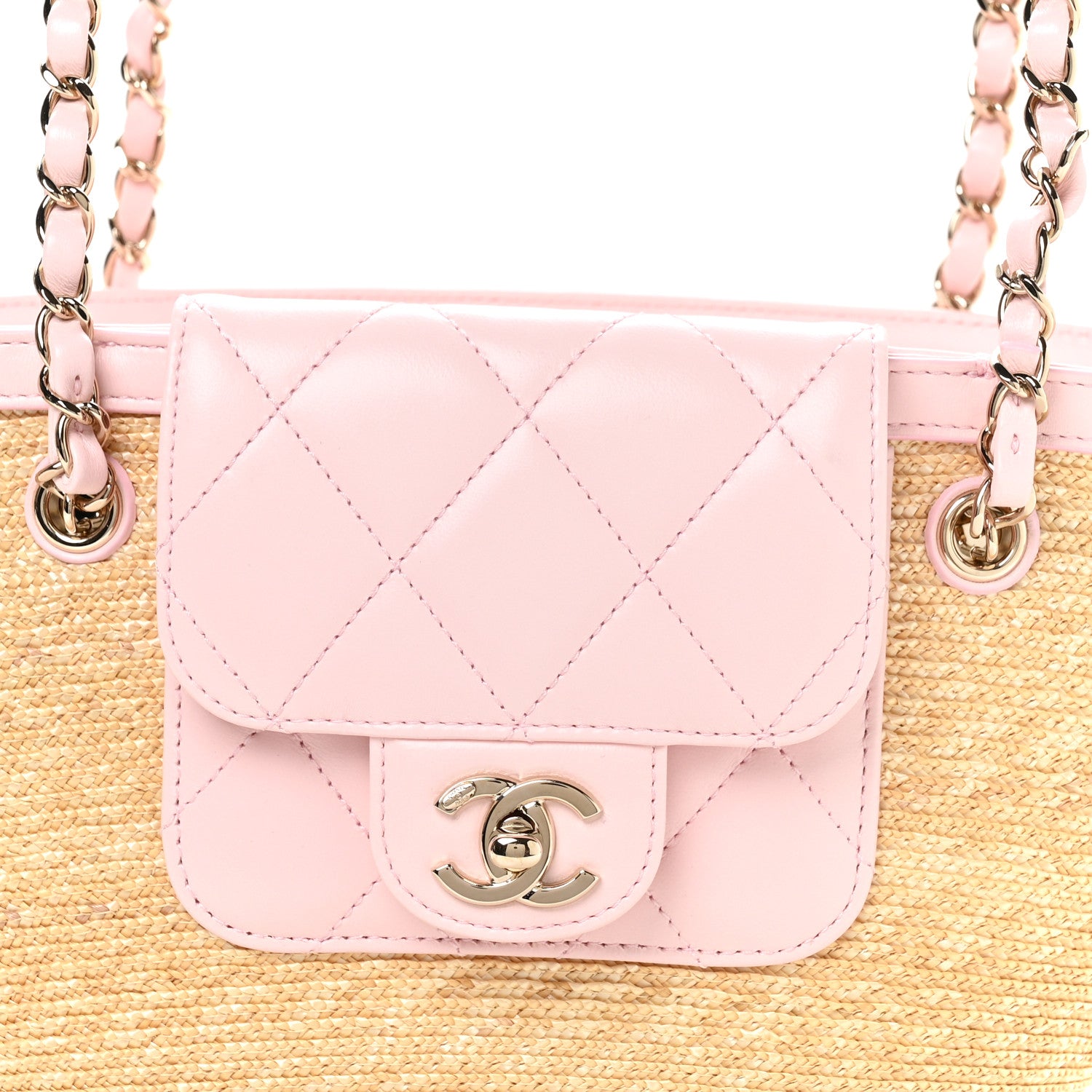 Chanel Raffia Braided Lambskin Small Wicker Tote Beige Light Pink