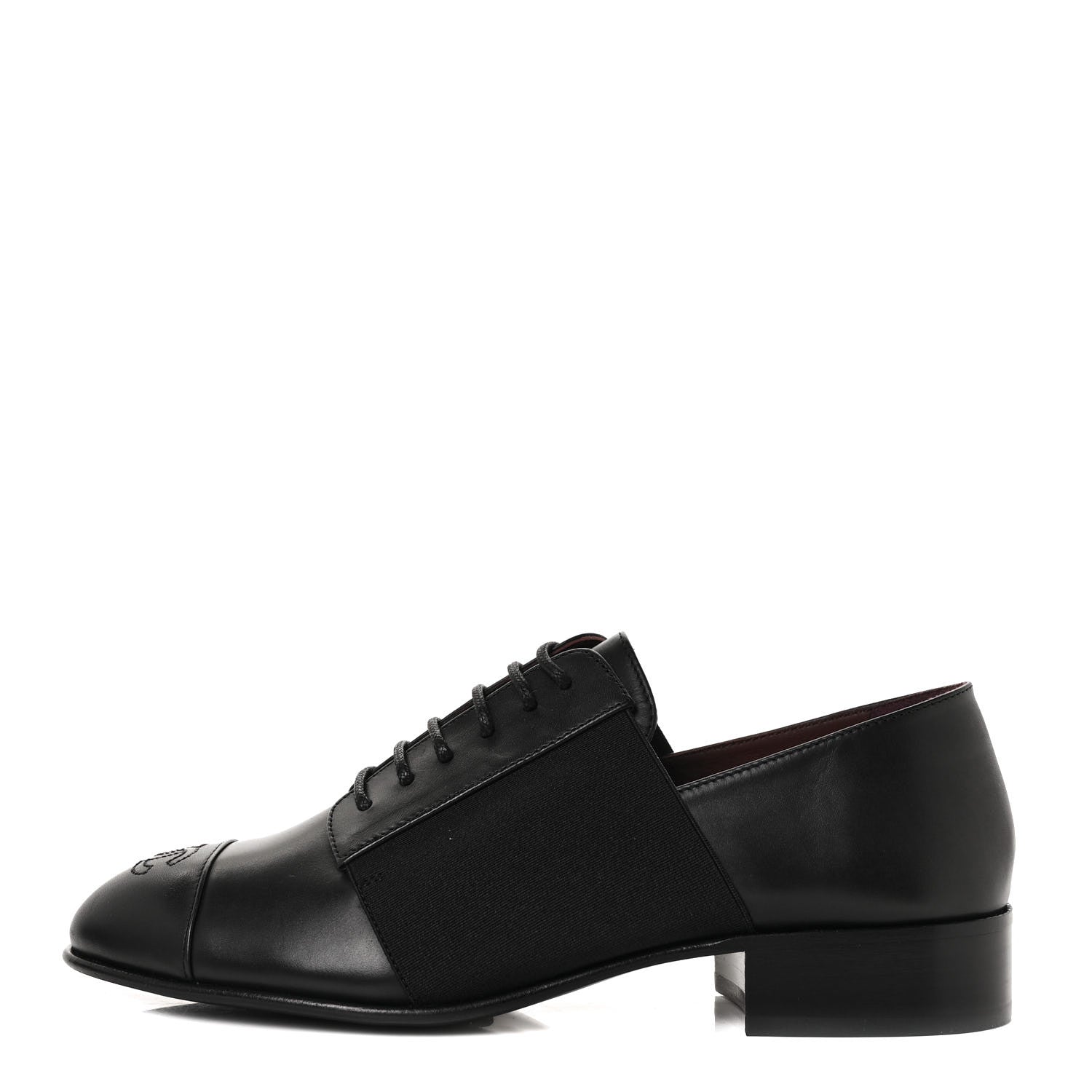 Chanel Calfskin Elastic Lace Up Cap Toe CC Loafers 36 Black 1 of 8
