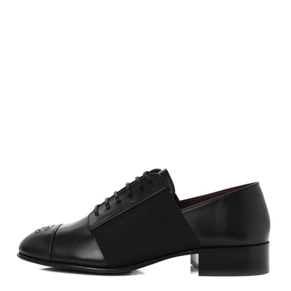 Chanel Calfskin Elastic Lace Up Cap Toe CC Loafers 36 Black 1 of 8