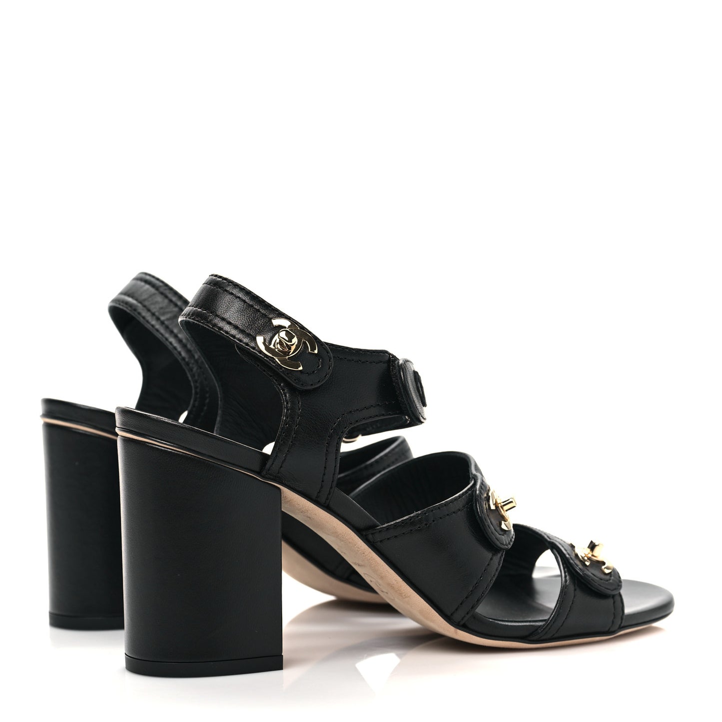 Goatskin CC Turnlock Sandals 39 Black