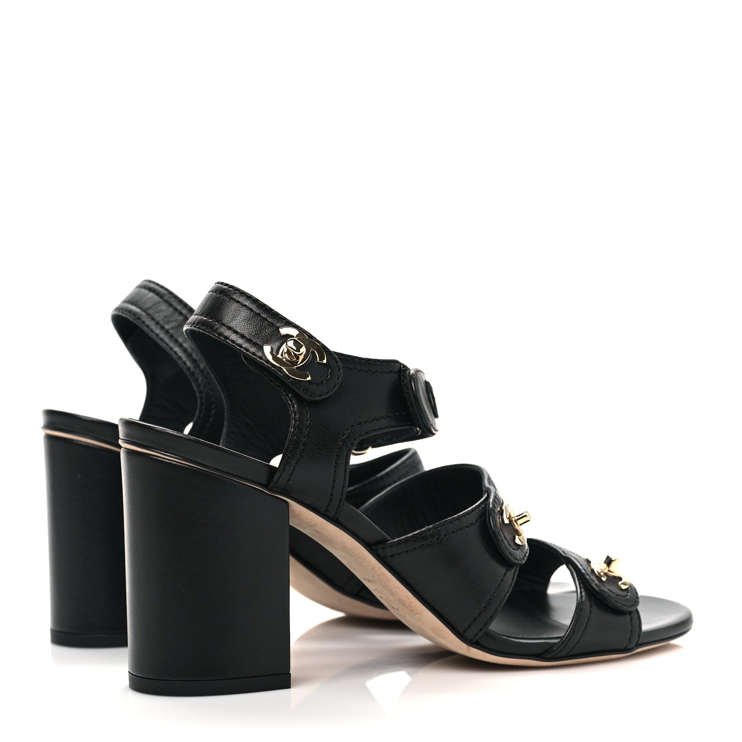 Chanel Goatskin CC Turnlock Sandals 39 Black 4 of 8