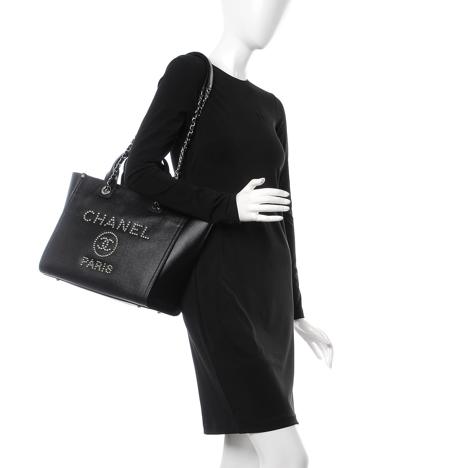 Chanel Caviar Small Studded Deauville Tote Black 2 of 8