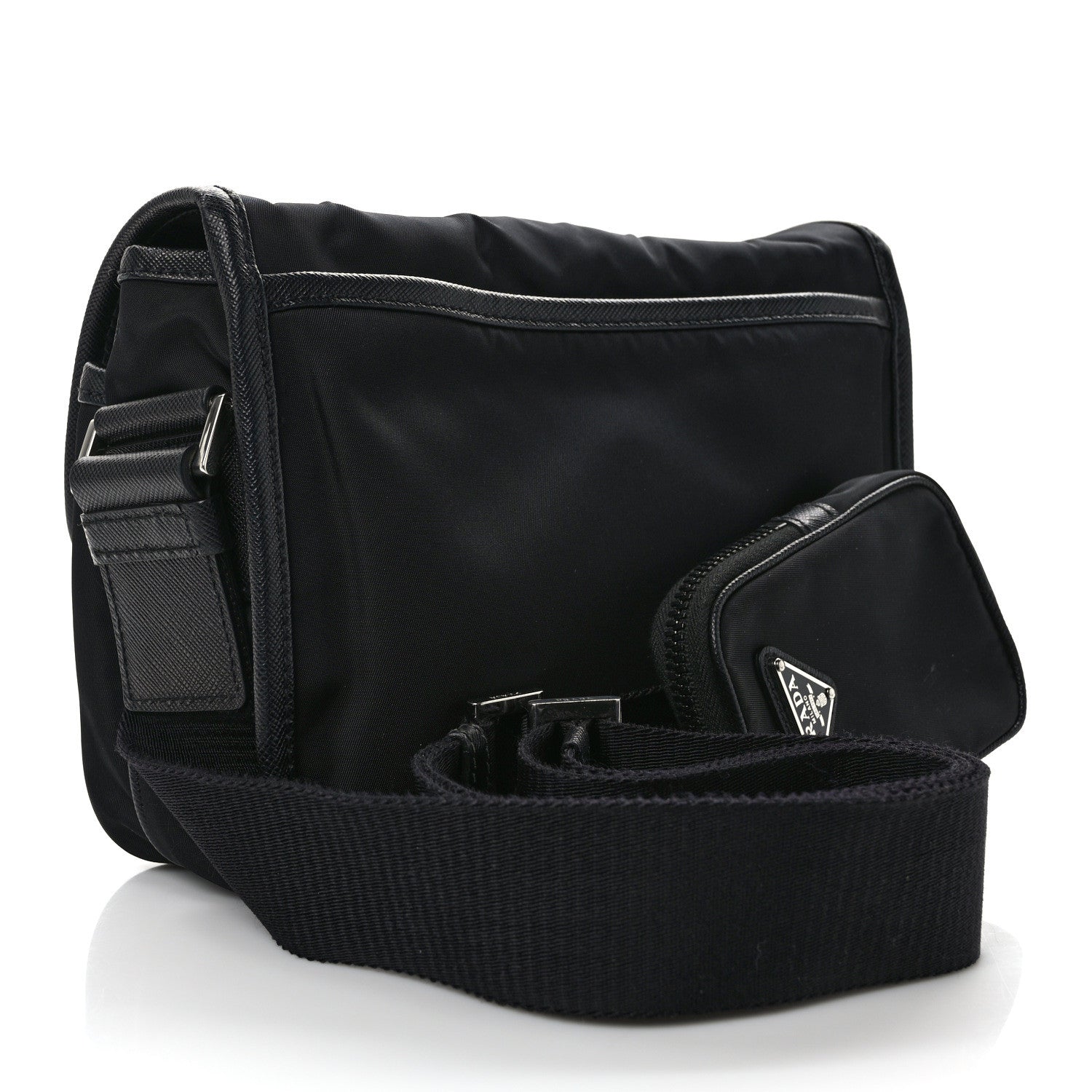 Prada Re-Nylon Saffiano Pocket Double Snap Buckle Shoulder Bag Black 3 of 12