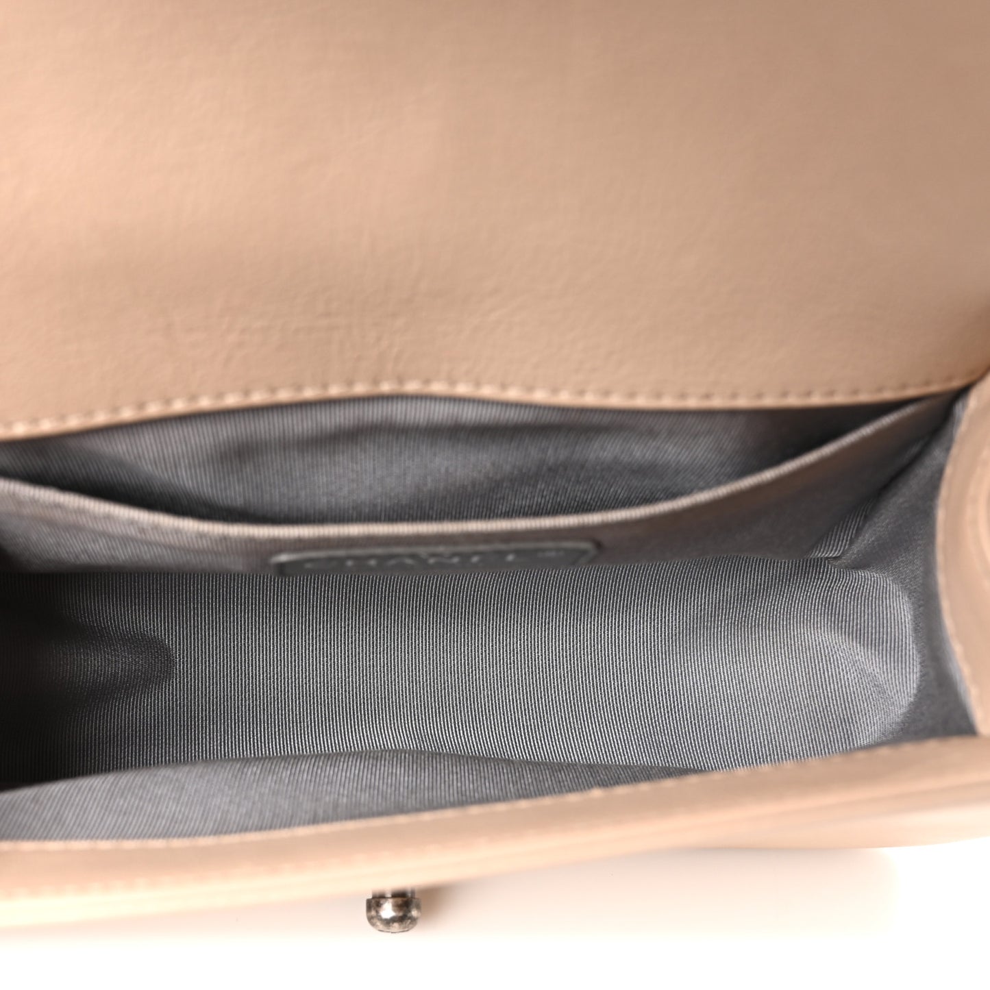 Calfskin Double Stitch Small Boy Flap Beige