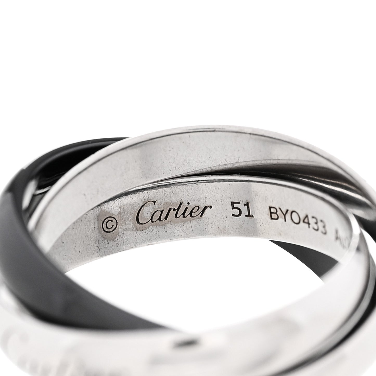 18K White Gold Black Ceramic Trinity Ring 51 5.75