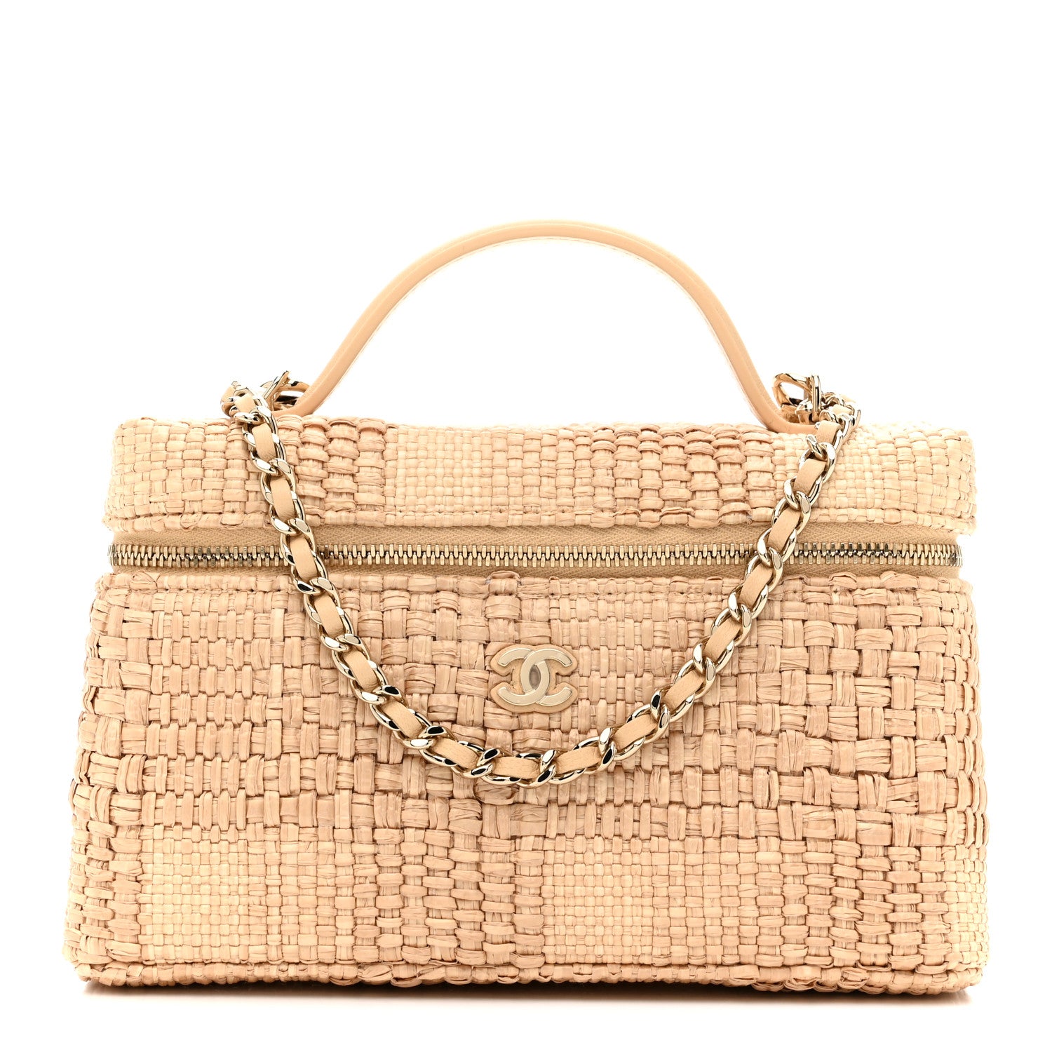 Chanel Braided Raffia Quilted Top Handle Slim Vanity Case With Chain Beige 1 of 11