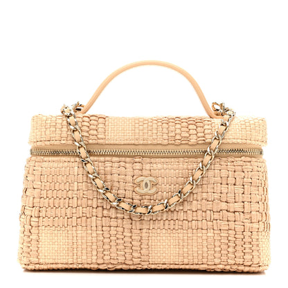 Chanel Braided Raffia Quilted Top Handle Slim Vanity Case With Chain Beige 1 of 11