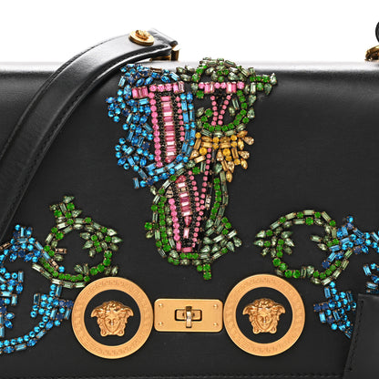 Versace Nappa Crystal Embroidered Medium Icon Flap Black 7 of 14