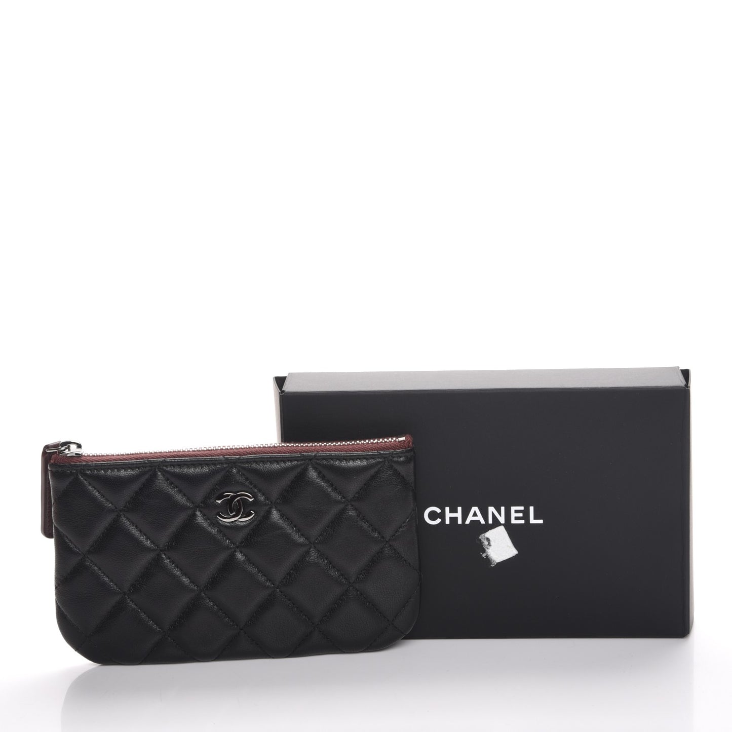 Lambskin Quilted Small Cosmetic Case Black