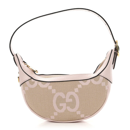 Gucci Monogram Jumbo GG Textured Dollar Calfskin Mini Ophidia Half Moon Hobo Beige Perfect Pink 1 of 10