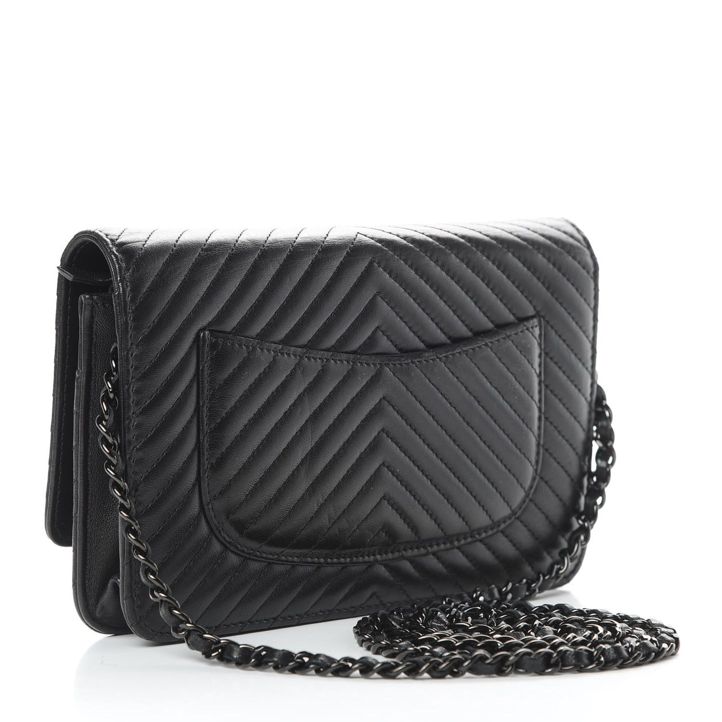Lambskin Chevron Quilted Wallet On Chain WOC So Black
