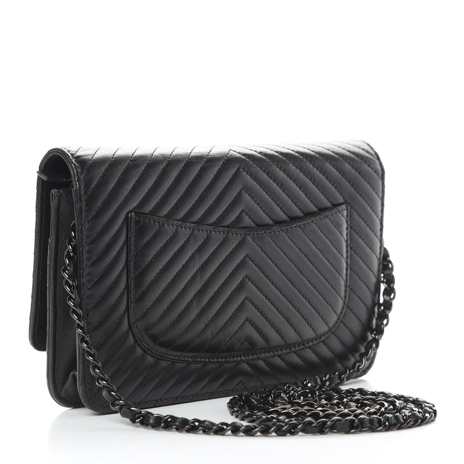 Chanel Lambskin Chevron Quilted Wallet On Chain WOC So Black 3 of 16
