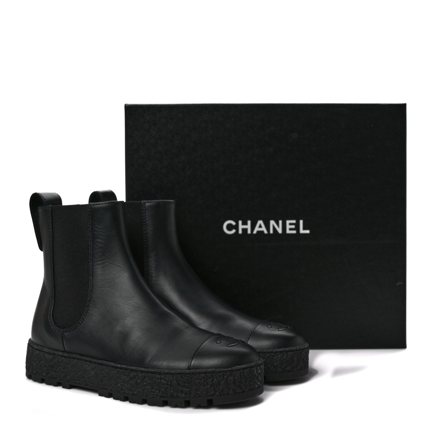 Calfskin Cap Toe CC Ankle Boots 37 Black