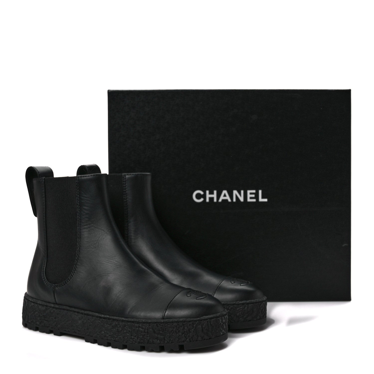 Chanel Calfskin Cap Toe CC Ankle Boots 37 Black 8 of 8