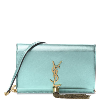 Saint Laurent Laminated Calfskin Classic Monogram Kate Tassel Chain Wallet Green 1 of 15