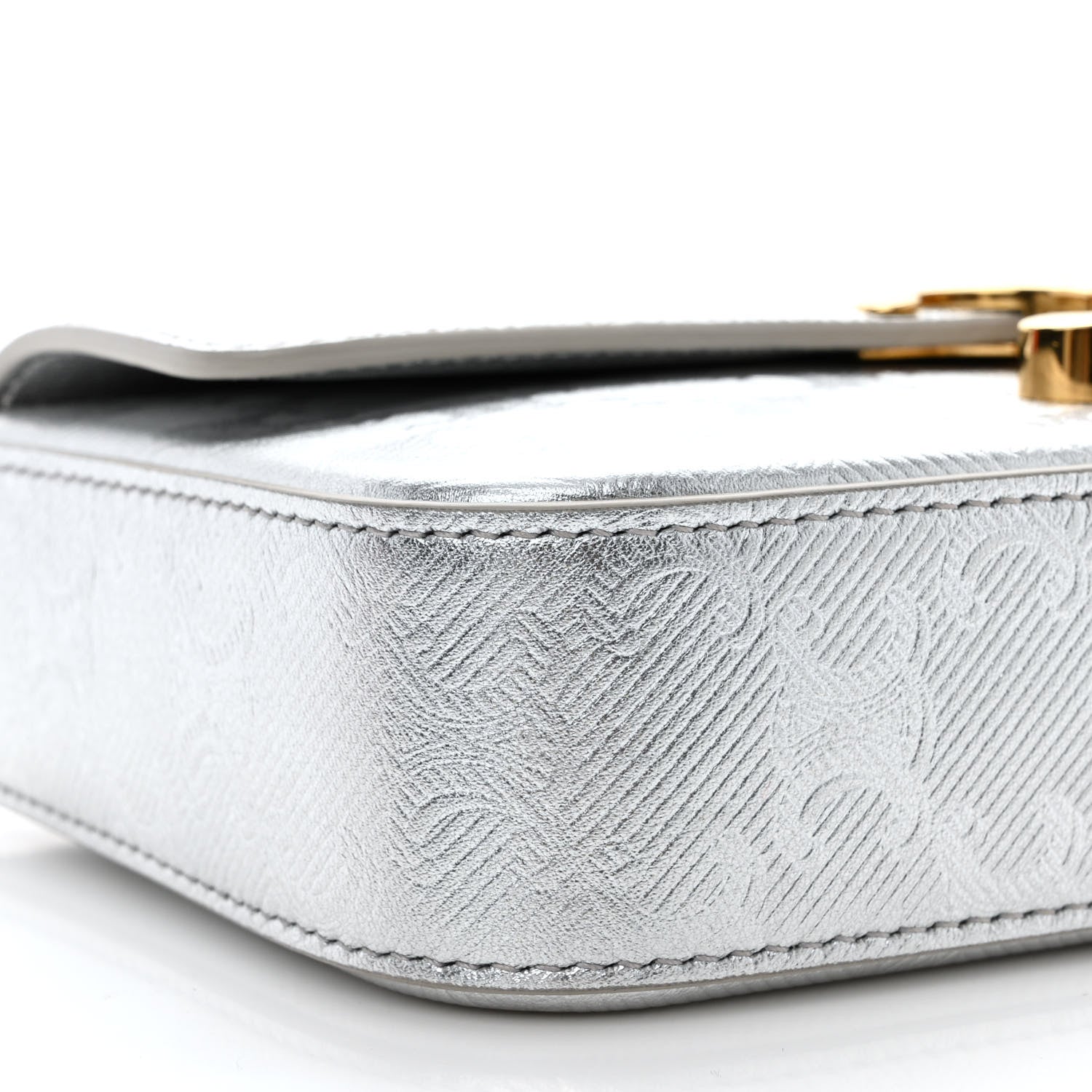 Celine Laminated Calfskin Triomphe Embossed Claude Chain Shoulder Bag Silver 10 of 12