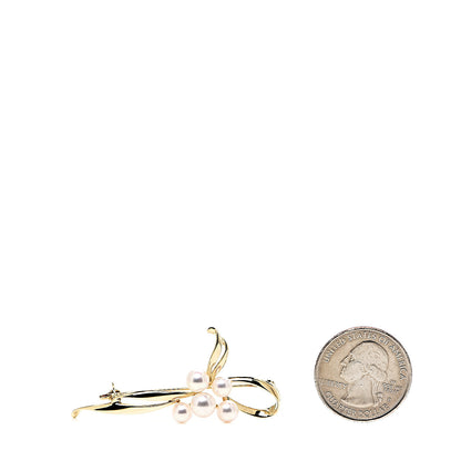 Mikimoto 18K Yellow Gold Akoya Pearl 5-6mm Ribbon Brooch Pin 2 of 4