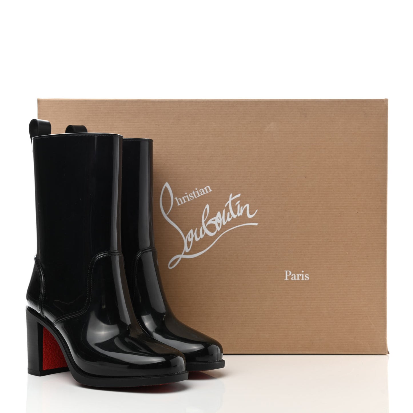 Recycled PVC Calfskin Loubirain 70 Boots 35 Black