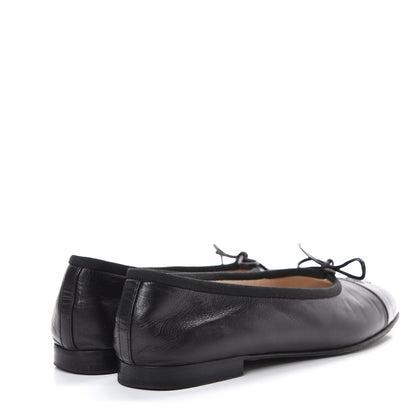 Chanel Lambskin Patent Cap Toe Ballerina Flats 39 Black 4 of 12