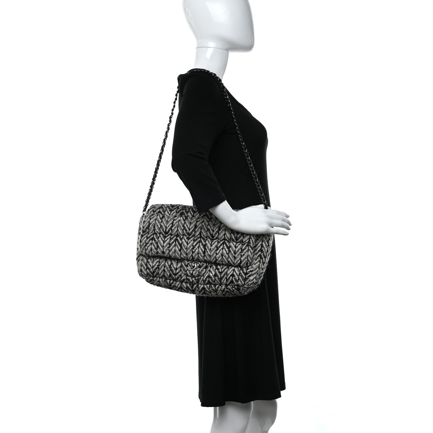 Chanel Tweed Puffy Horizontal Quilted Flap Black White 2 of 9