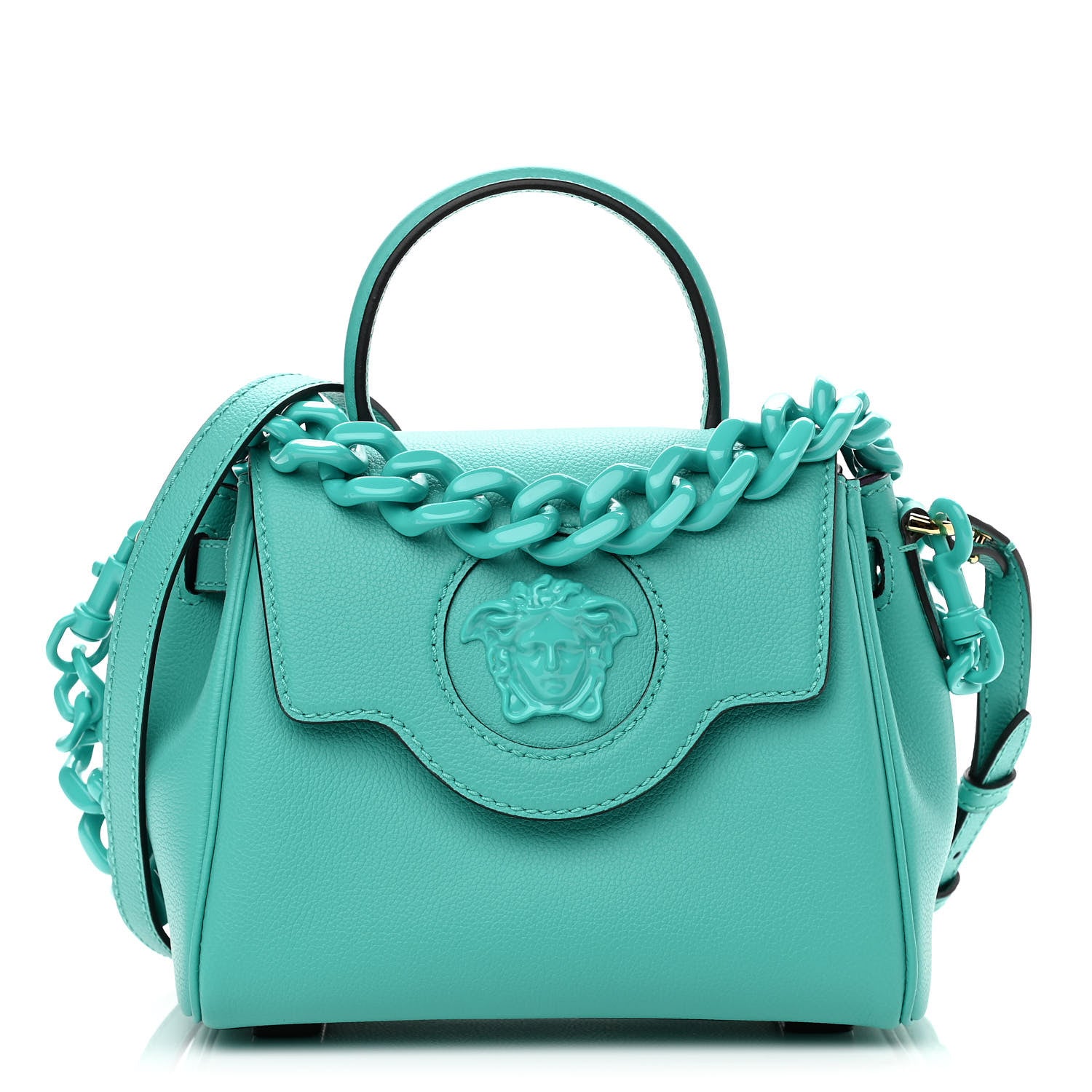 Versace Grained Calfskin Small La Medusa Top Handle Bag Turquoise 1 of 10
