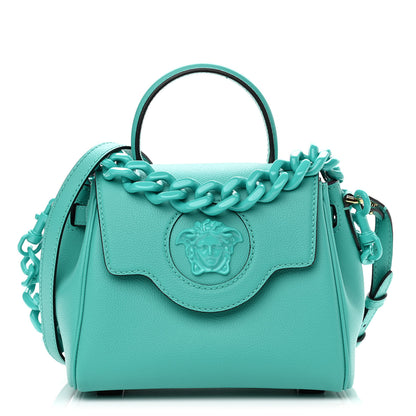 Versace Grained Calfskin Small La Medusa Top Handle Bag Turquoise 1 of 10