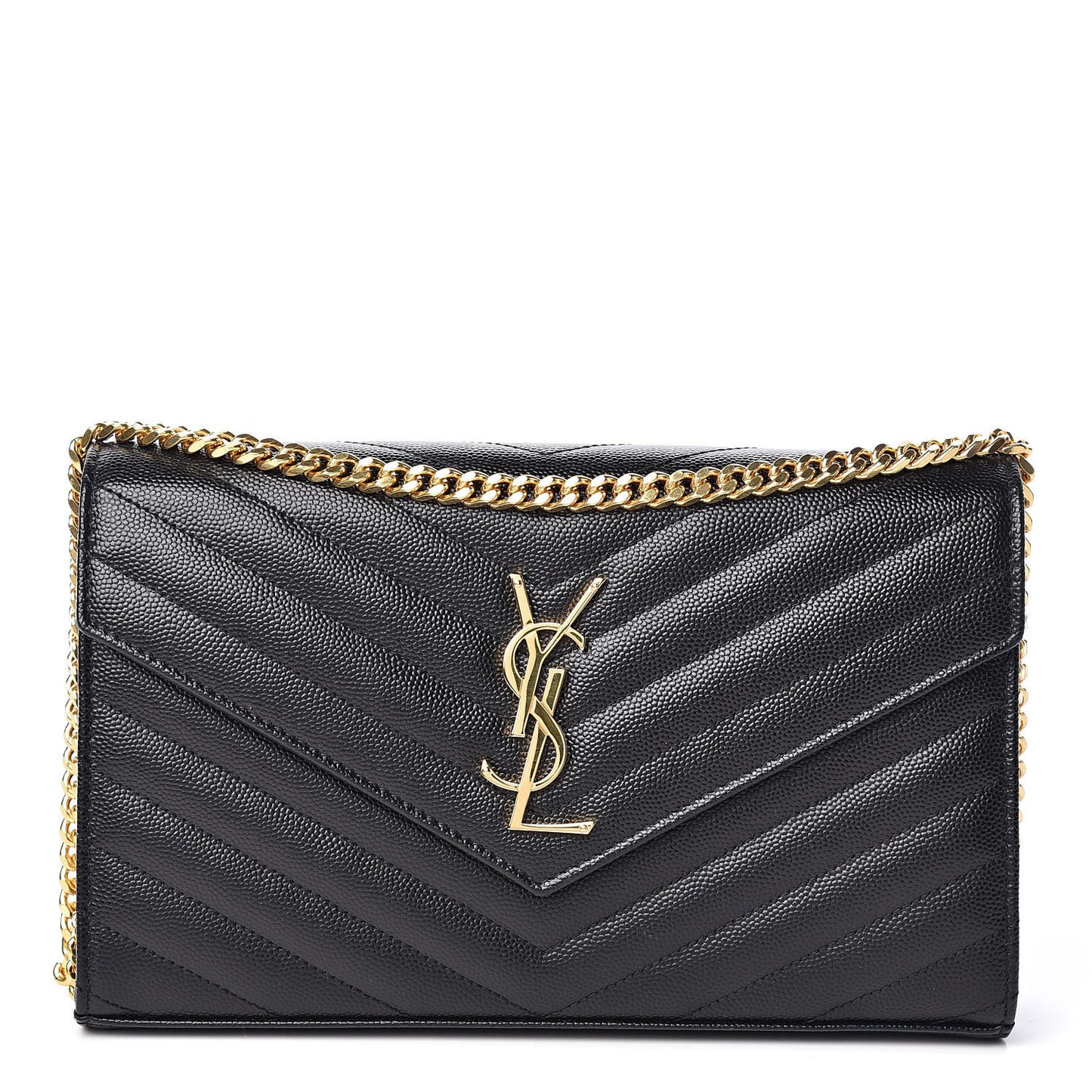 Grain De Poudre Matelasse Chevron Monogram Chain Wallet Black
