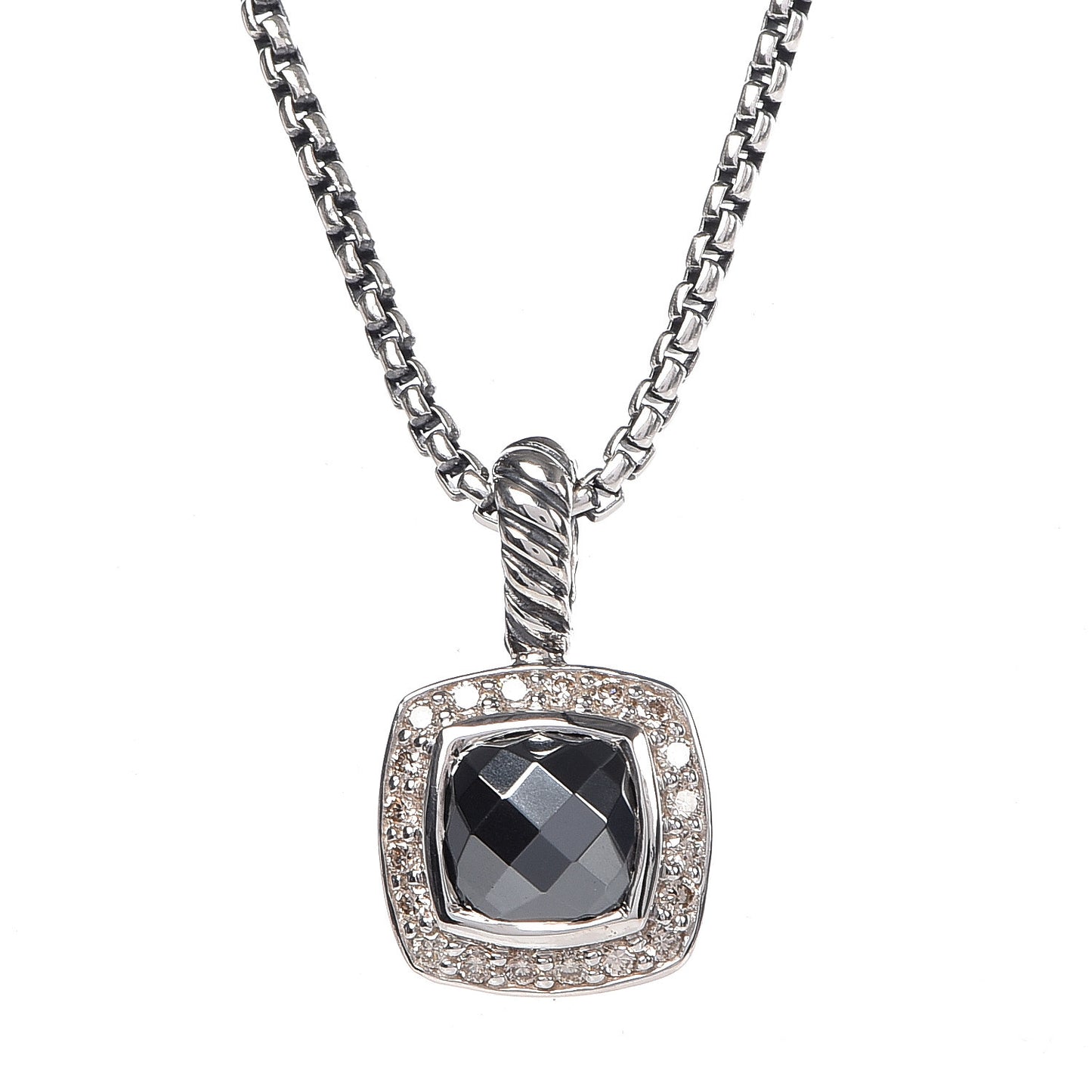 Sterling Silver Hematite Diamond 7mm Petite Albion Necklace
