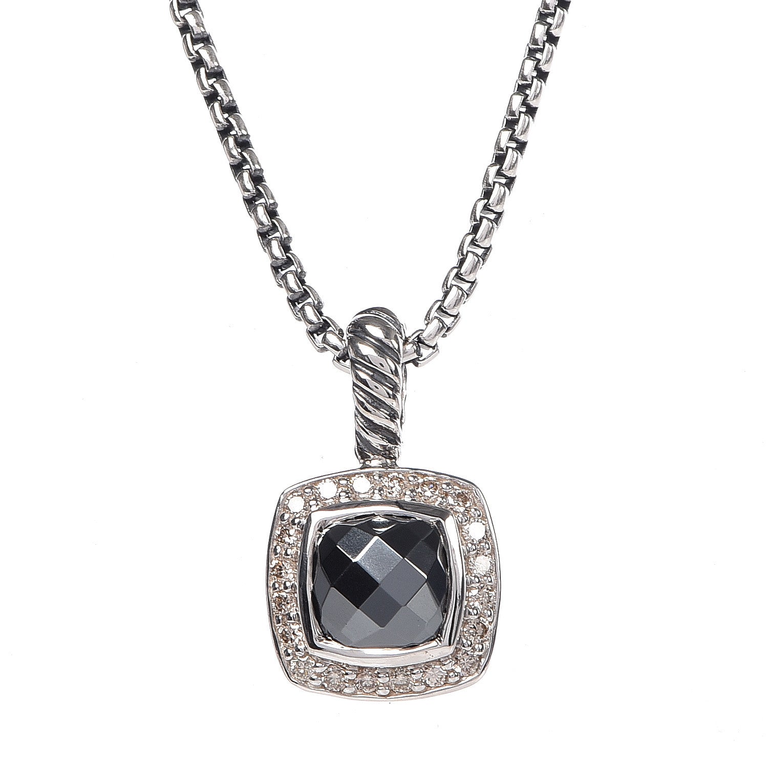 David Yurman Sterling Silver Hematite Diamond 7mm Petite Albion Necklace 3 of 6