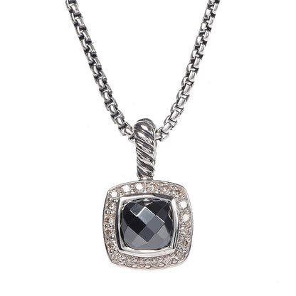 David Yurman Sterling Silver Hematite Diamond 7mm Petite Albion Necklace 3 of 6