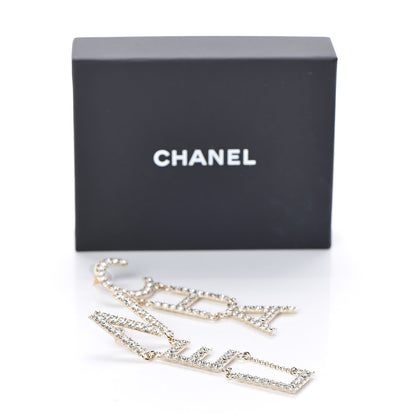 Chanel Crystal Cha-Nel Logo Drop Earrings Gold 5 of 5