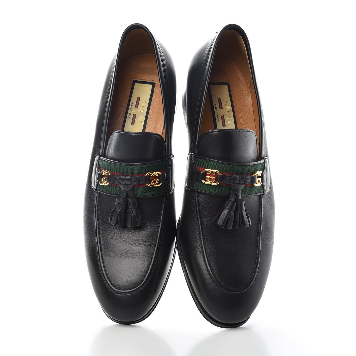 Calfskin Web Interlocking G Tassel Loafers 39 Black