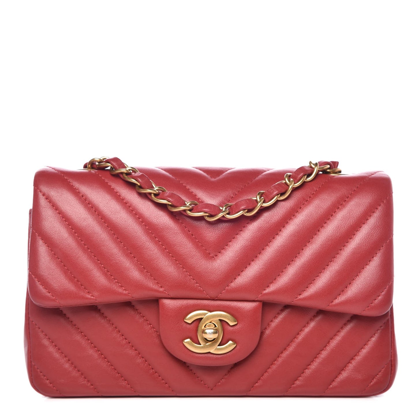 Lambskin Chevron Quilted Mini Rectangular Flap Red