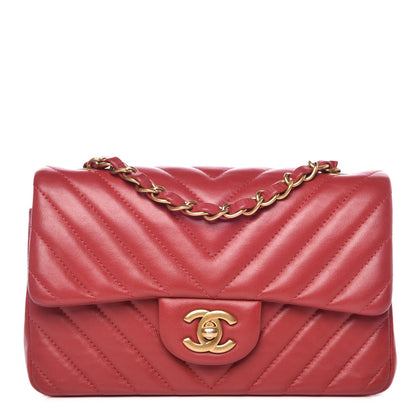 Chanel Lambskin Chevron Quilted Mini Rectangular Flap Red 1 of 8