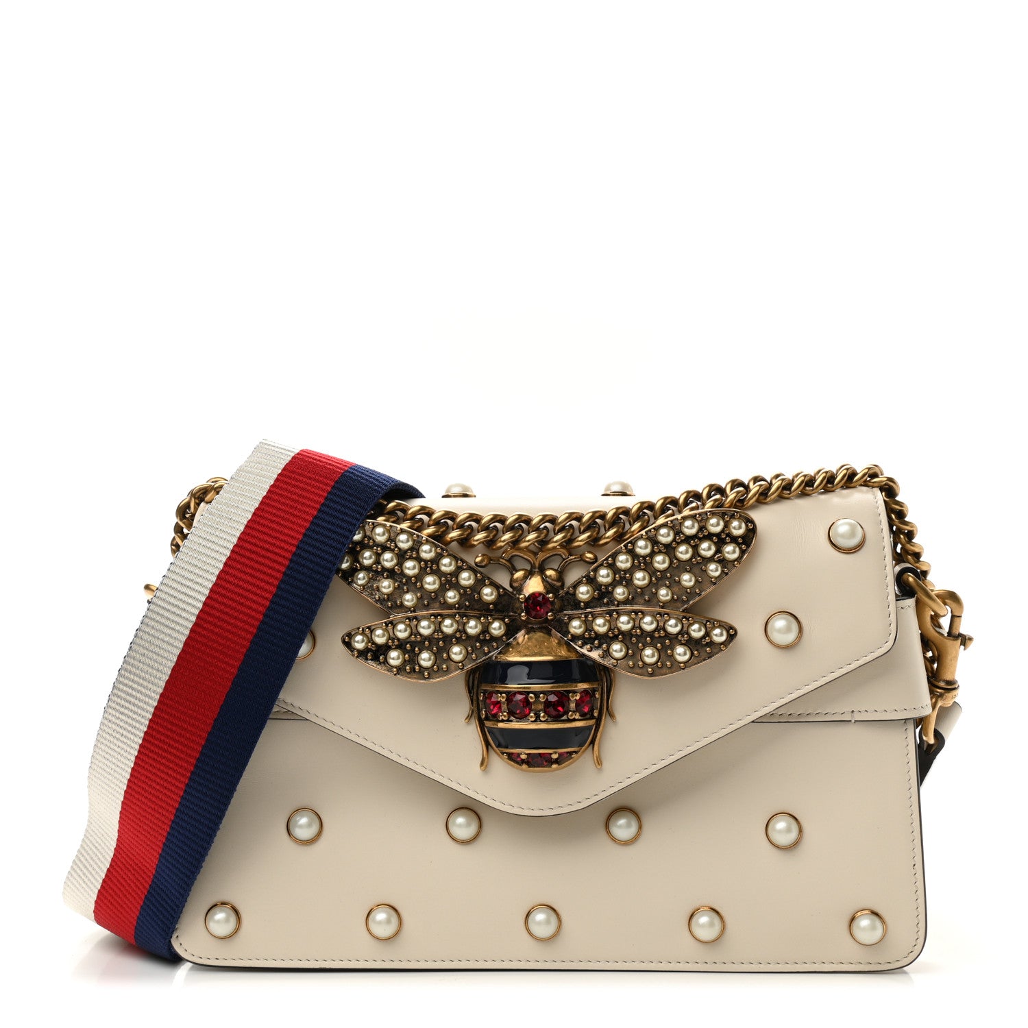 Gucci Nappa Pearl Studded Mini Queen Margaret Broadway Shoulder Bag Mystic White 1 of 11