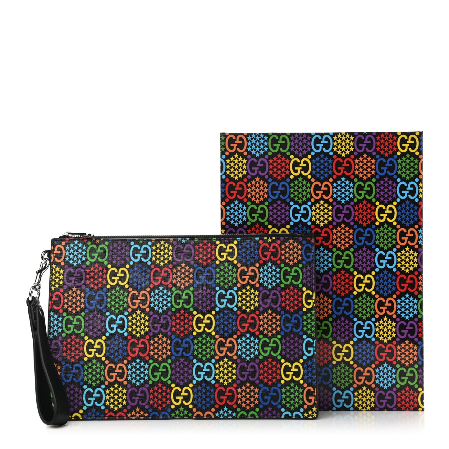 GG Supreme Monogram Psychedelic Zip Wristlet Pouch Black Multicolor
