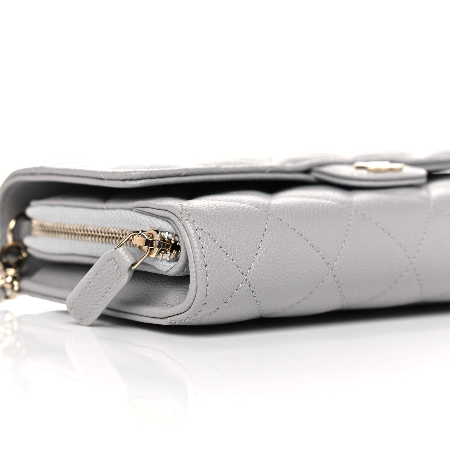 Caviar Quilted Phone Holder Wallet on Removable Chain Grey