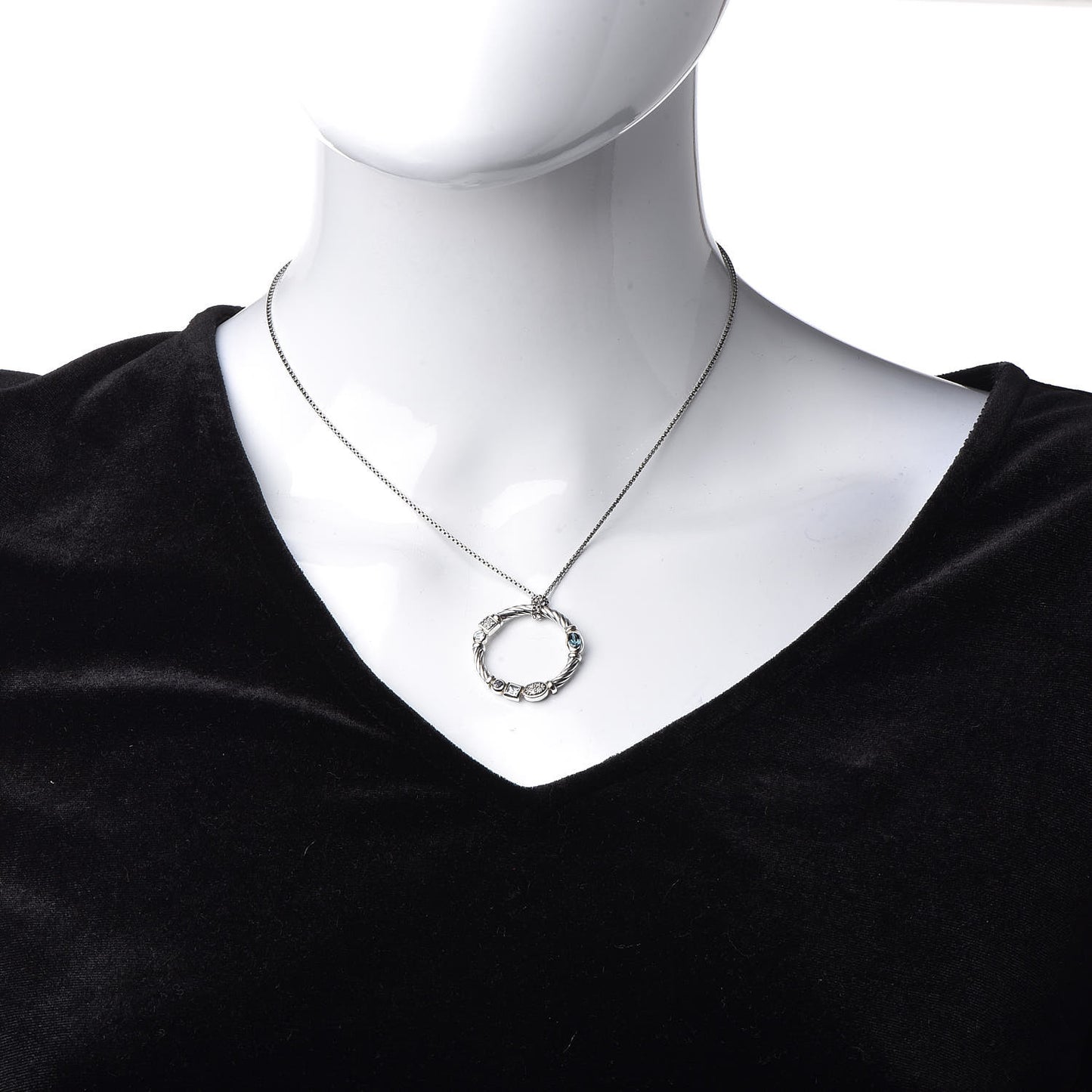 Sterling Silver Diamond Blue Topaz Hampton Blue Topaz Iolite Confetti Pendant Necklace