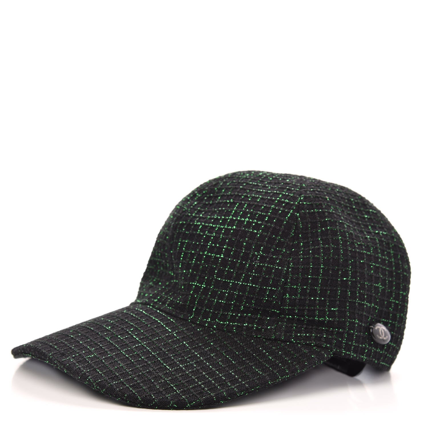 Chanel Metallic Tweed Cap Hat M Black Green 1 of 7