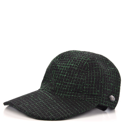 Chanel Metallic Tweed Cap Hat M Black Green 1 of 7