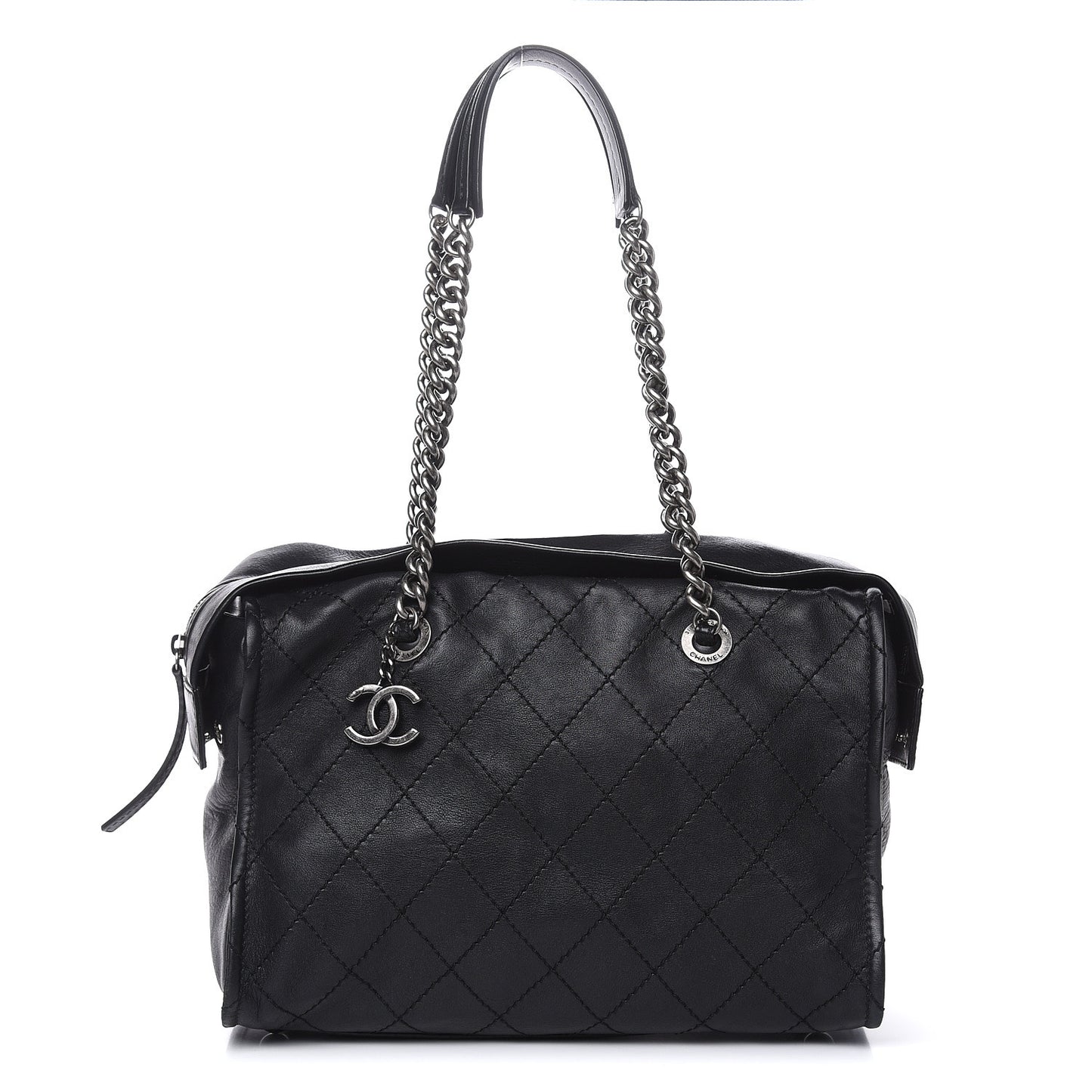 Calfskin Stitched Bowling Bag Black