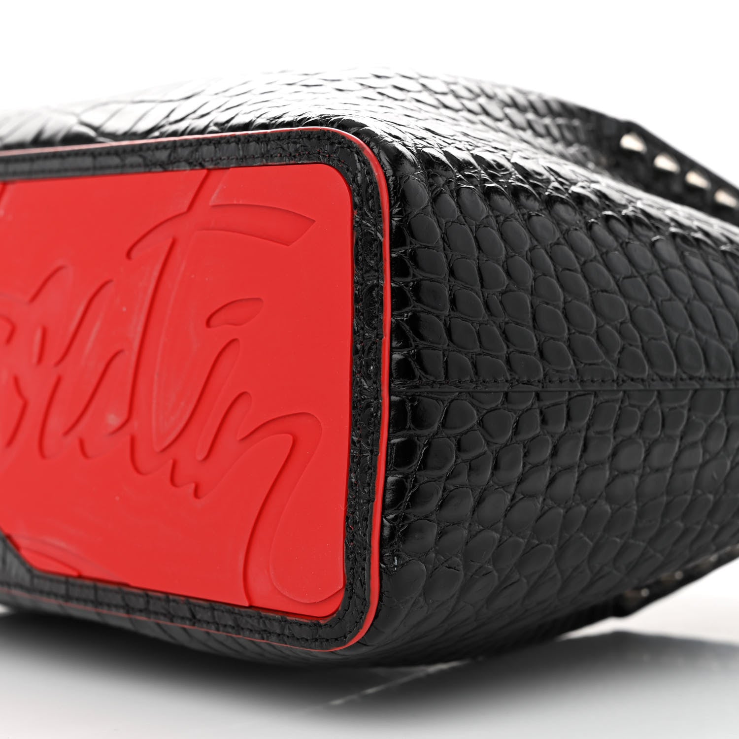 Christian Louboutin Crocodile Embossed Calfskin Spiked Small Cabarock Shopper Tote Black 9 of 15
