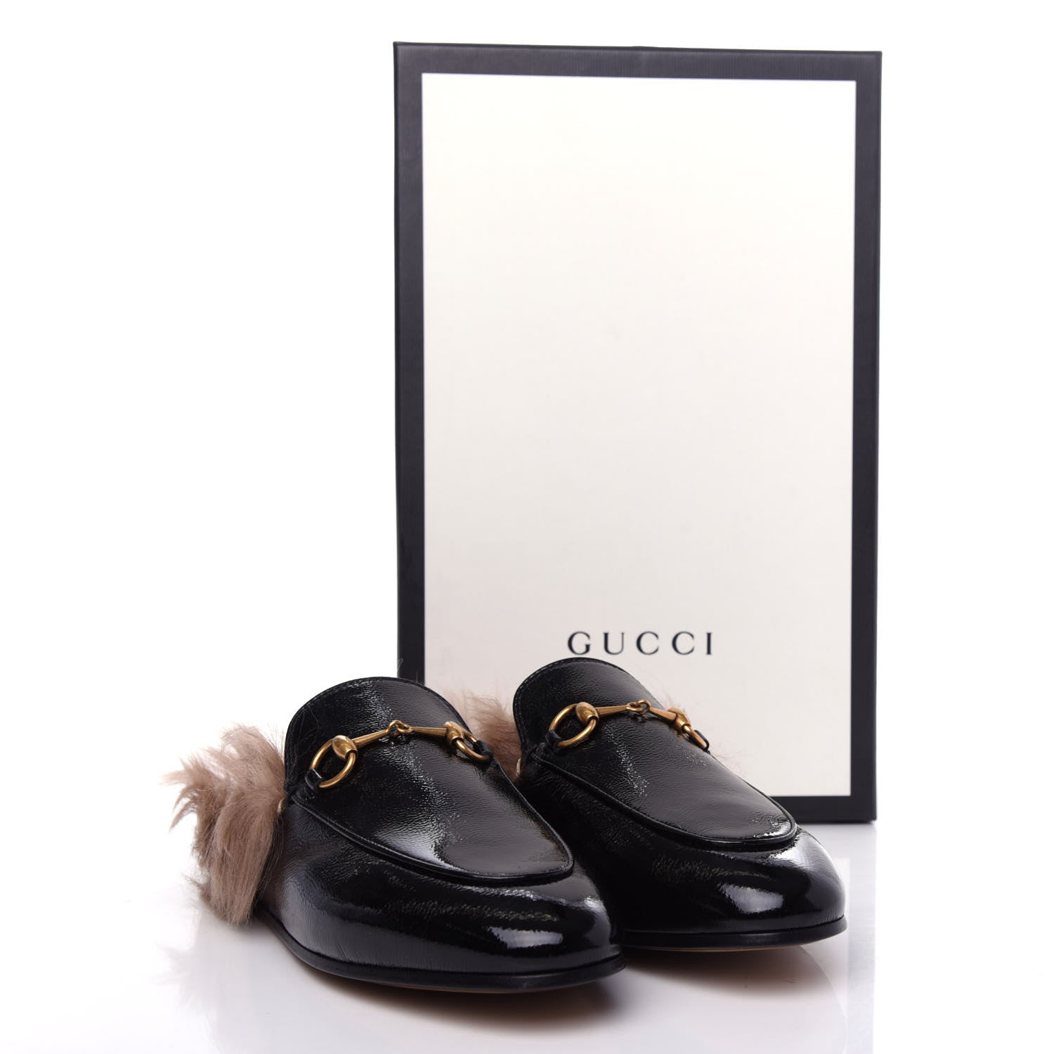 Gucci Patent Fur Womens Princetown Slippers 38 Black Natural 10 of 10