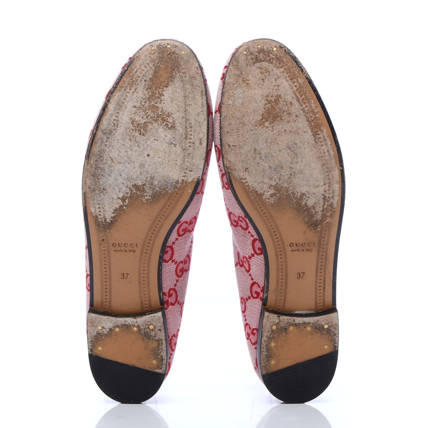 Canvas GG Monogram Horsebit Womens Jordaan Loafers 37 Gardenia Hibiscus Red