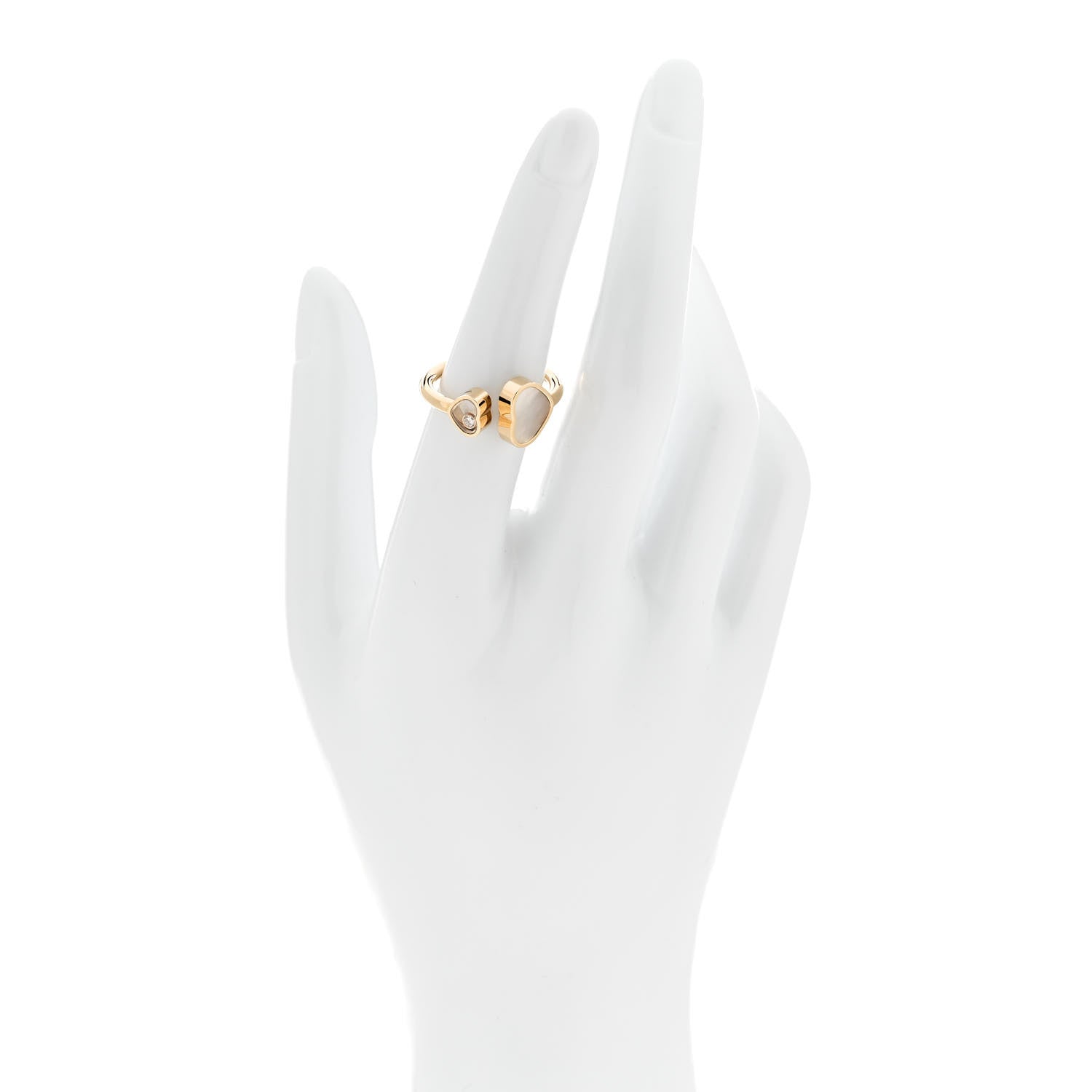 Chopard 18K Yellow Gold Diamond Mother of Pearl Happy Hearts Ring 53 6.25 2 of 6