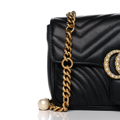 Gucci Calfskin Matelasse Pearly GG Marmont Chain Belt Bag Black 10 of 14
